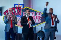 UNLV Officer in Charge Chris Heavey, new men's basketball coach Josh Pastner and Director of At ...