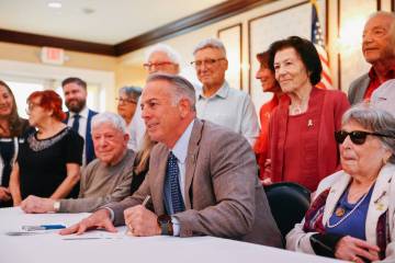 Nevada Governor Joe Lombardo signs SB96 into law on Wednesday, April 23, 2025 at the Nevada Gov ...