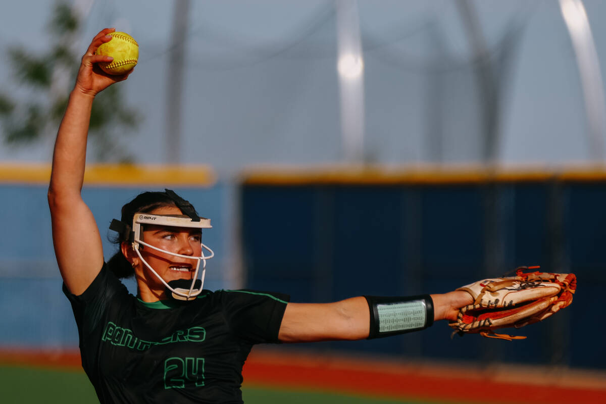 Palo Verde pitcher Ava Koenig (24) winds up to pitch against Centennial during the softball gam ...