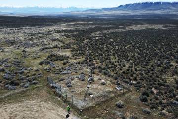 An employee stands near the Thacker Pass mine site on April 24, 2023, near Orovada, Nevada. (AP ...