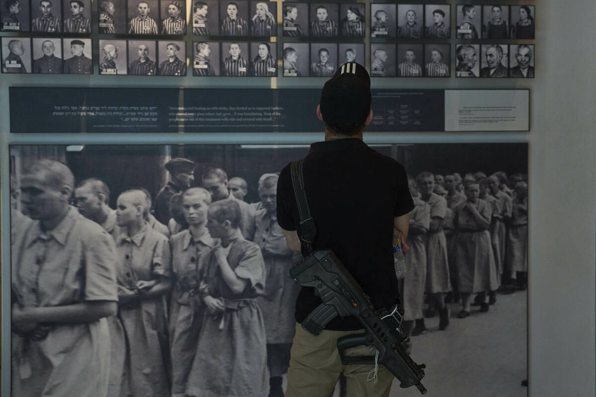 A person visits a the Yad Vashem Holocaust Memorial Museum in Jerusalem, Tuesday, April 22, 202 ...