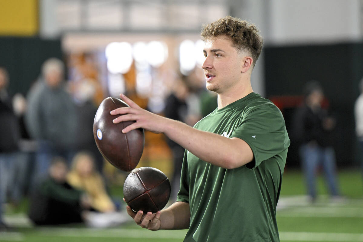 North Dakota State quarterback Cam Miller takes part in the school's NFL football pro day, Thur ...