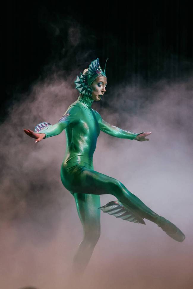 A mermaid dances on stage during a dress rehearsal for “Peter Pan” at the Smith C ...