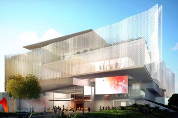 Shown is a rendering of the $100 million UNLV Learning Center for the Arts, with a flexible ope ...