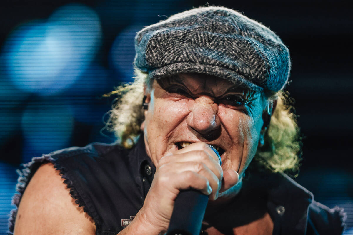 Brian Johnson of AC/DC performs during their “Power Up” tour stop at Allegiant St ...