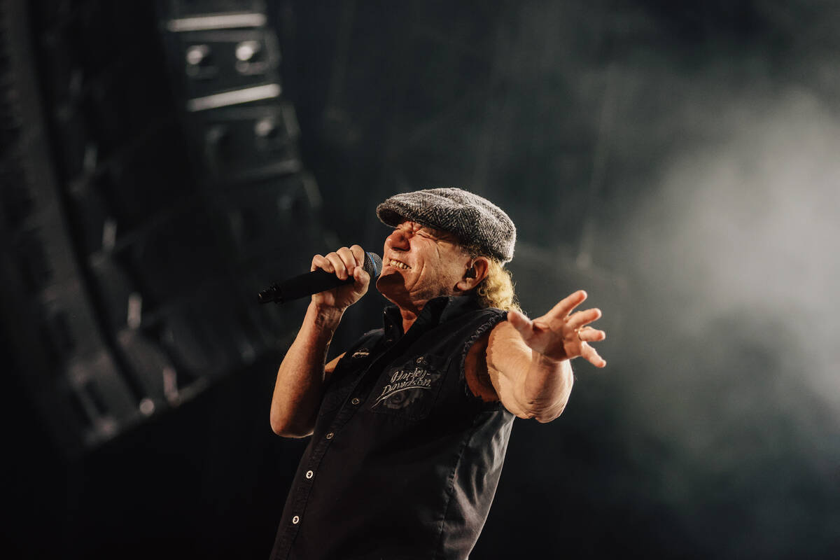 Brian Johnson of AC/DC performs during their “Power Up” tour stop at Allegiant St ...