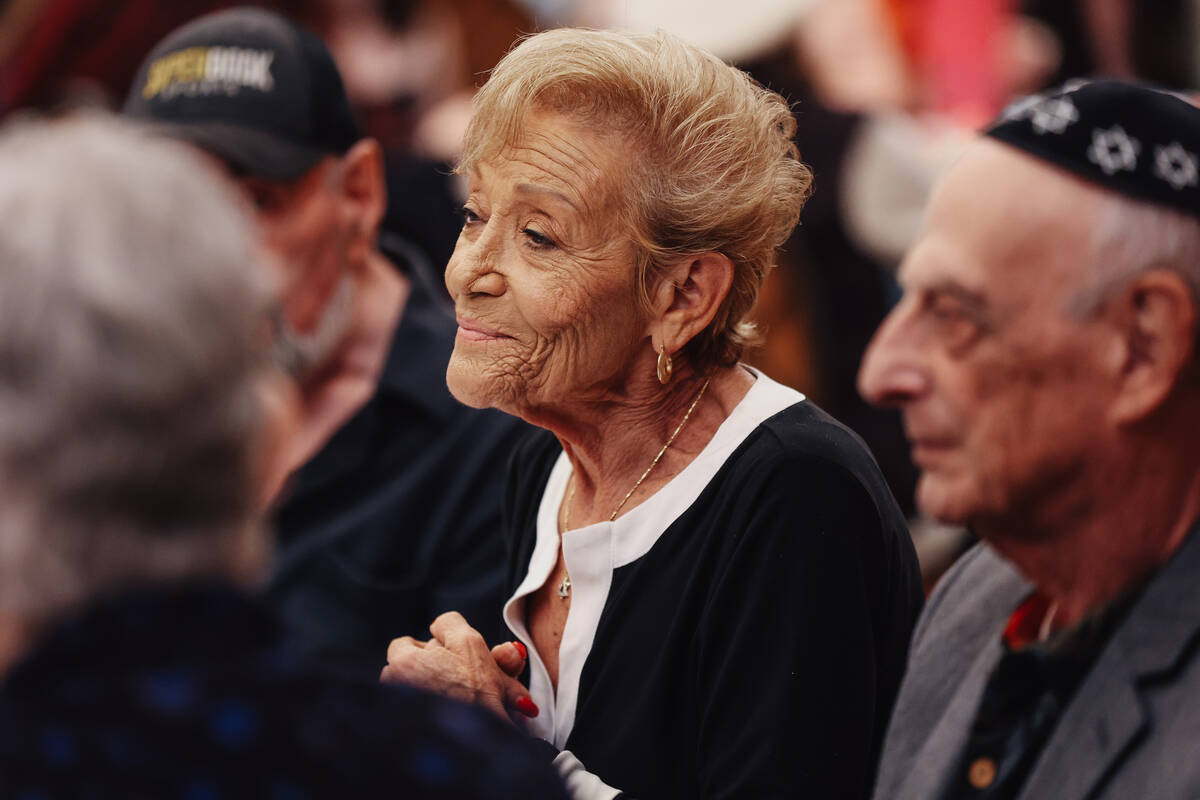 Jackie Beer, a Holocaust survivor, speaks during a Yom HaShoah community remembrance at Congreg ...