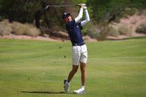 Coronado’s Brent Chung hits a fairway shot during a 5A Desert League boys golf match at Refle ...