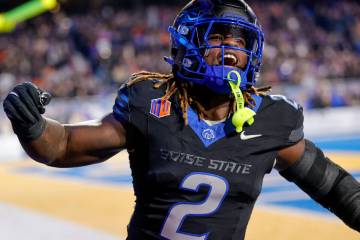 Boise State running back Ashton Jeanty (2) before the matchup against Nevada in a NCAA college ...