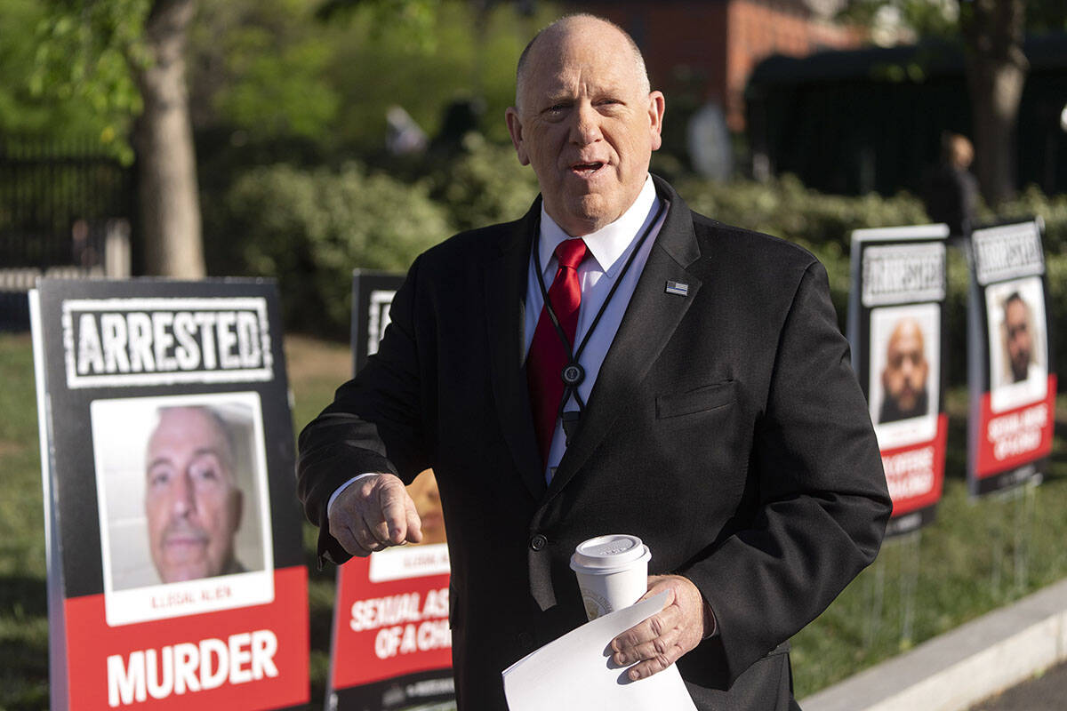 White House border czar Tom Homan walks off following a television interview at the White House ...
