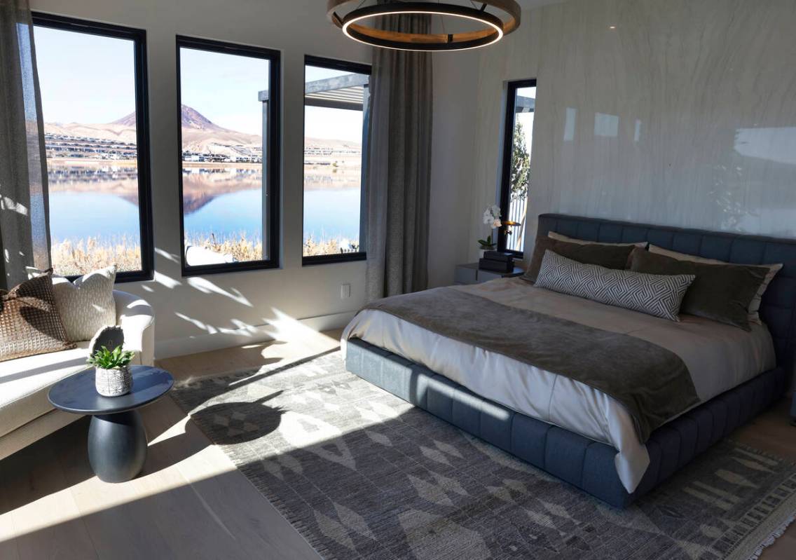 A master bedroom at La Cova's one-story model home at South Shore Lake Las Vegas, on Thursday, ...