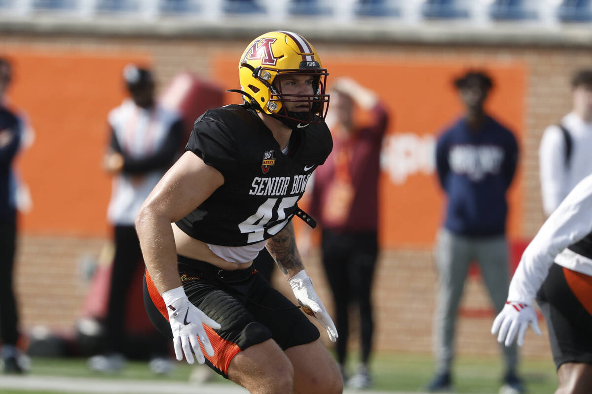National team linebacker Cody Lindenberg of Minnesota (45) runs through drills during practice ...