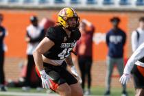 National team linebacker Cody Lindenberg of Minnesota (45) runs through drills during practice ...