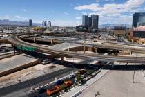 Work continues on the Interstate 15/Tropicana interchange project in Las Vegas on Tuesday, Apri ...