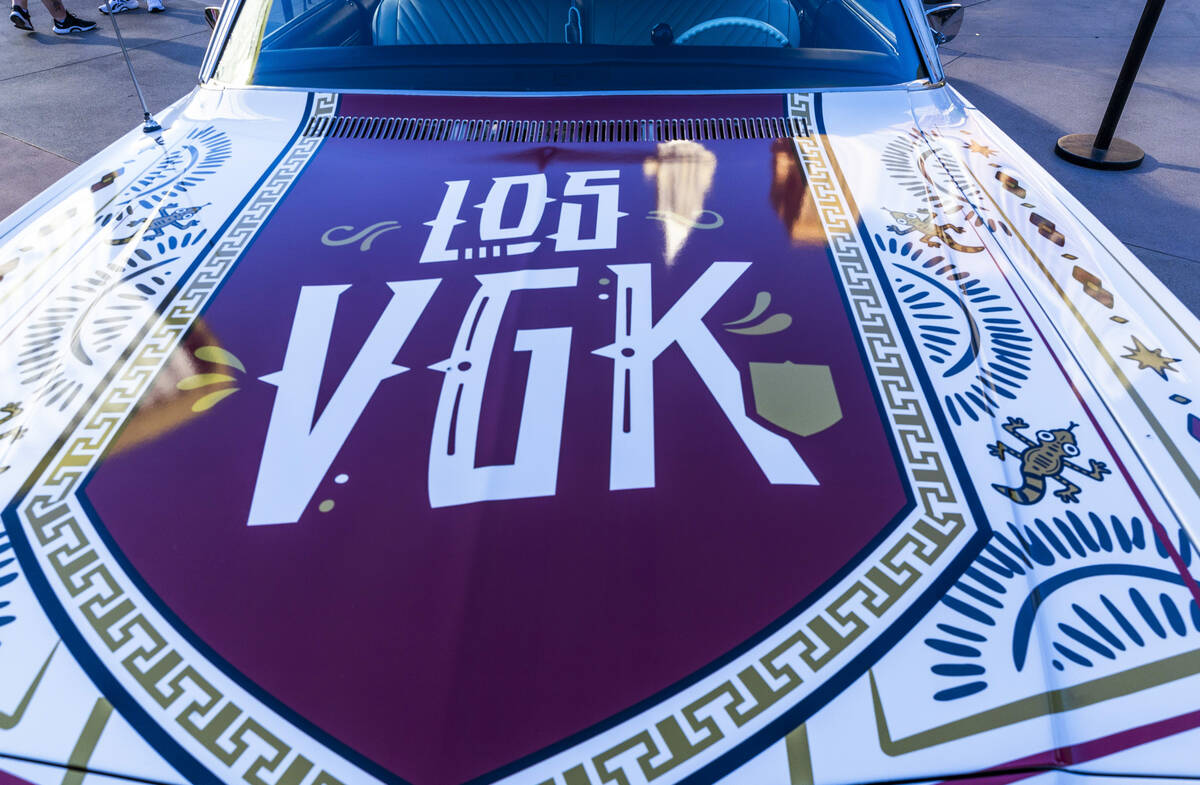 A Golden Knights inspired paint job on a car outside before game five against the Minnesota Wil ...