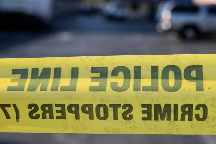 Police tape marks a crime scene, on Wednesday, Sept. 8, 2021, in Las Vegas. (Bizuayehu Tesfaye/ ...