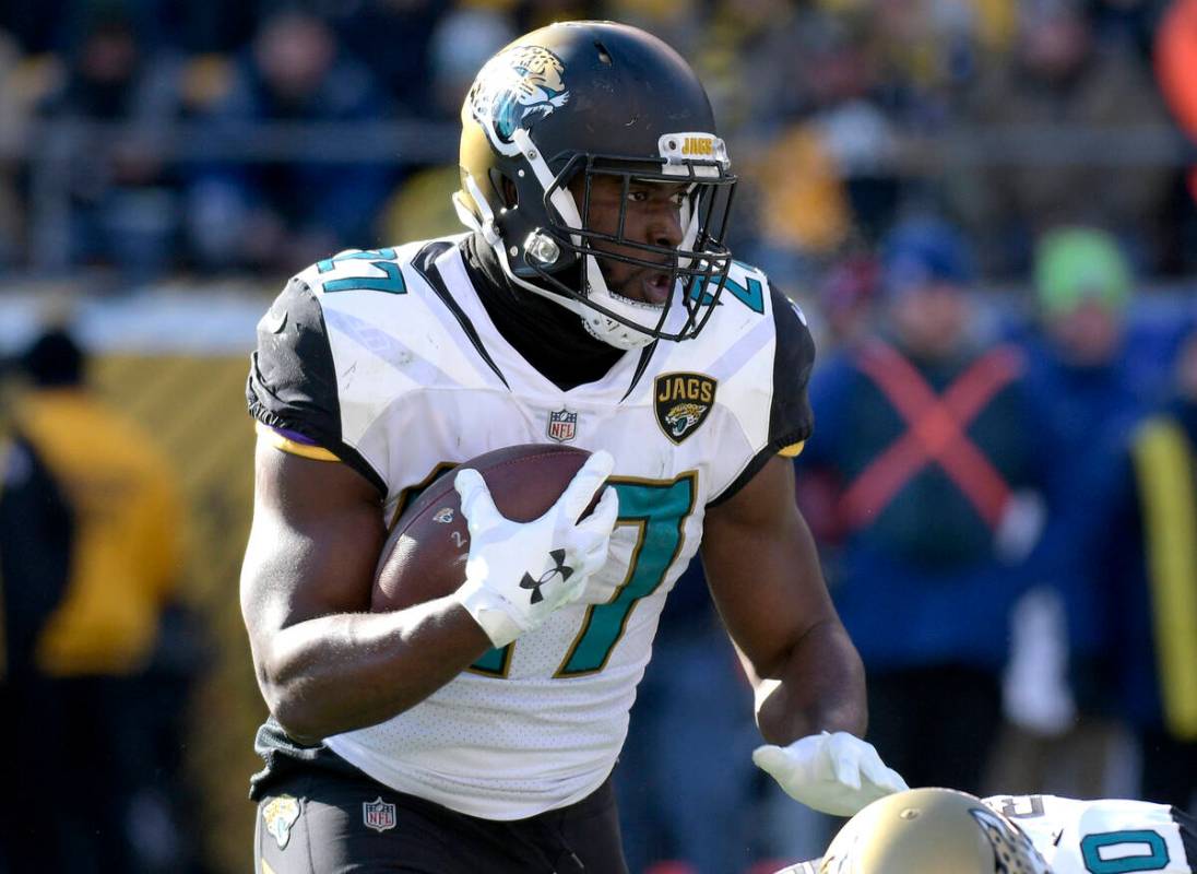 Jacksonville Jaguars running back Leonard Fournette runs the ball against the Pittsburgh Steele ...