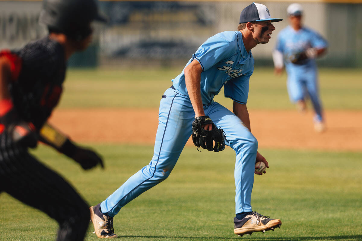 Foothill pitcher Tyler Straily tries to beat a Las Vegas batter to first base with the ball dur ...