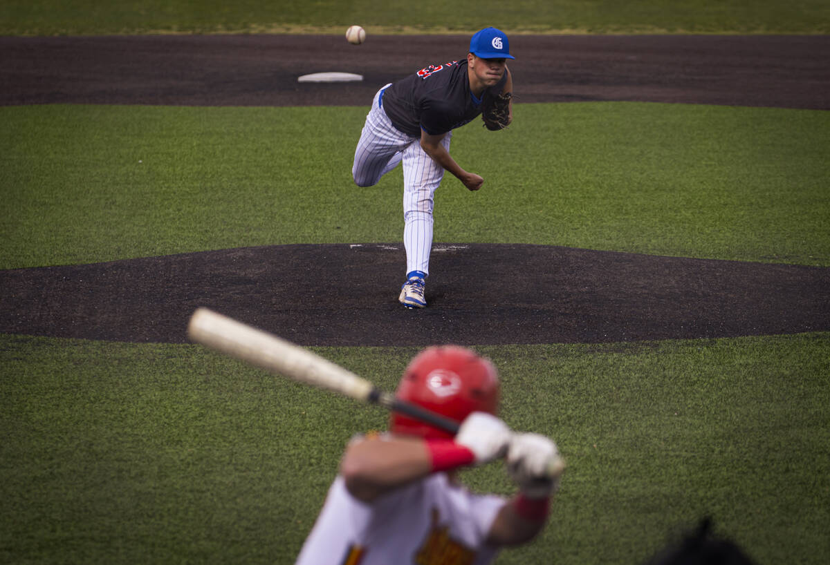 Bishop Gorman's James Whitaker pitches to Archbishop Moeller, of Cincinnati, Ohio, during a bas ...