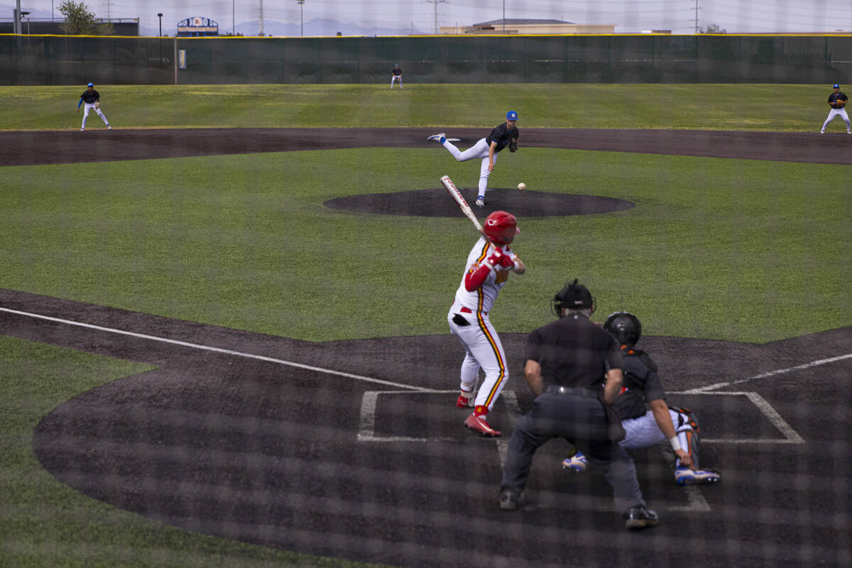 Bishop Gorman's James Whitaker pitches to Archbishop Moeller, of Cincinnati, Ohio, during a bas ...