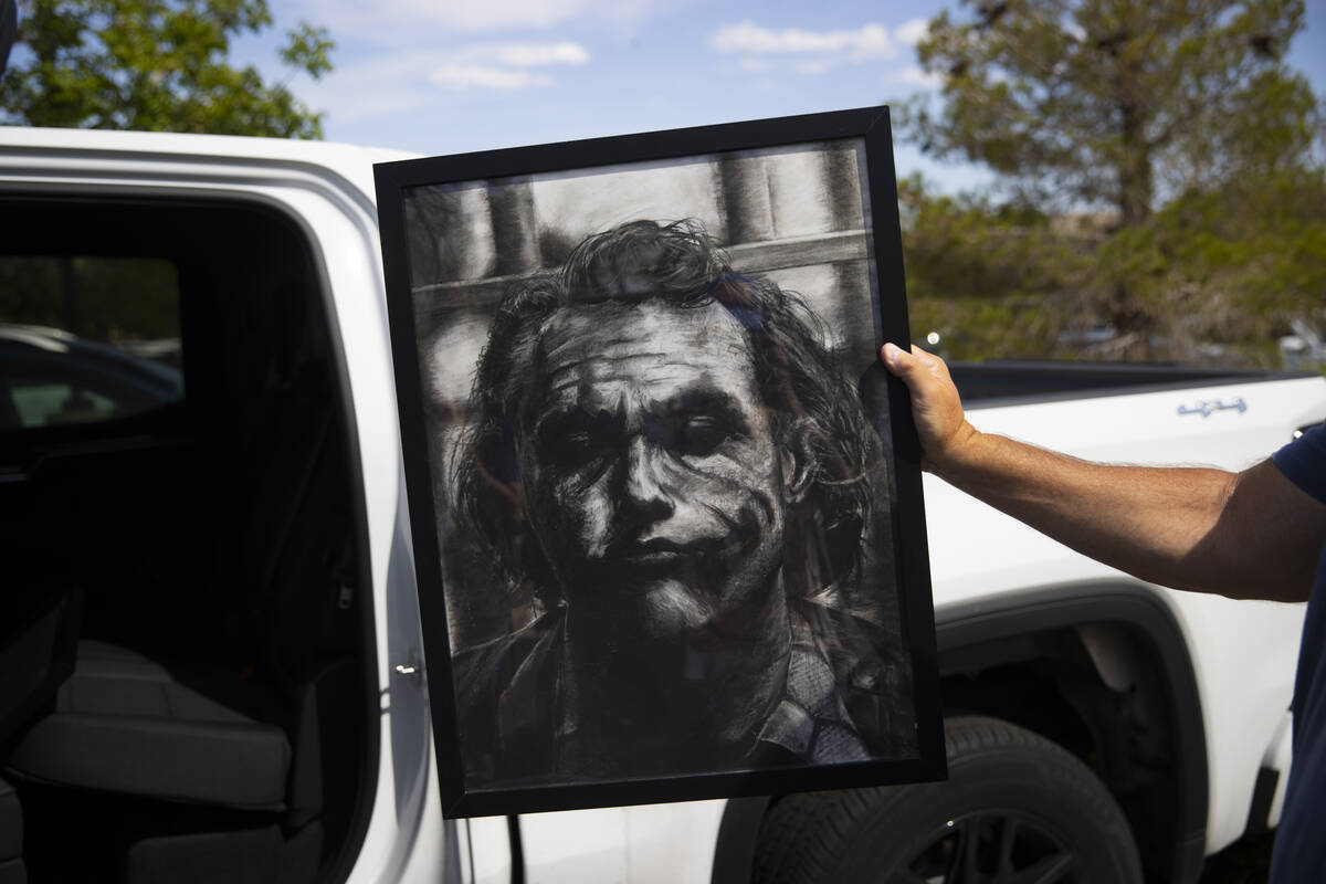 A charcoal portrait of the Joker by Bishop Gorman pitcher James Whitaker as seen at Bishop Gorm ...