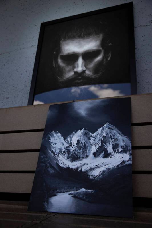 Charcoal drawings by Bishop Gorman pitcher James Whitaker as seen in the dugout at Bishop Gorma ...