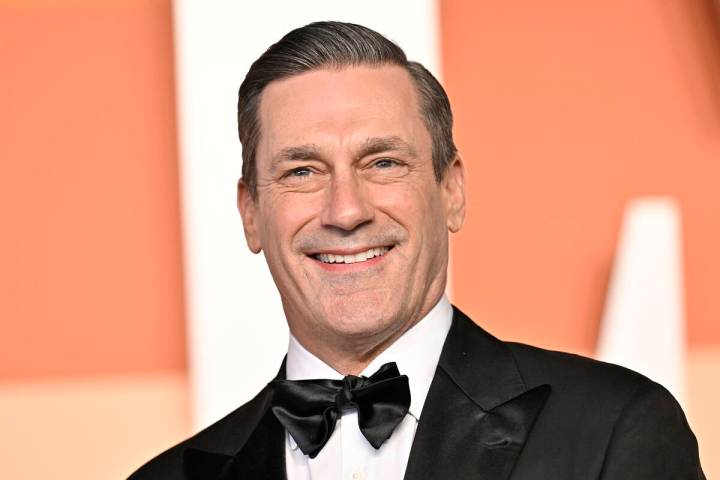 Jon Hamm arrives at the Vanity Fair Oscar Party on Sunday, March 2, 2025, at the Wallis Annenbe ...