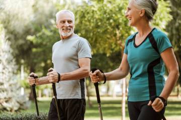 Nordic walking, shown to improve resting heart rate and blood pressure, is increasingly being s ...