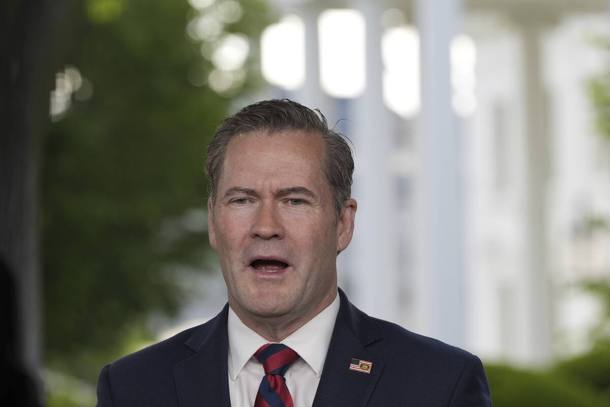 National Security Advisor Mike Waltz speaks during a television interview at the White House, T ...