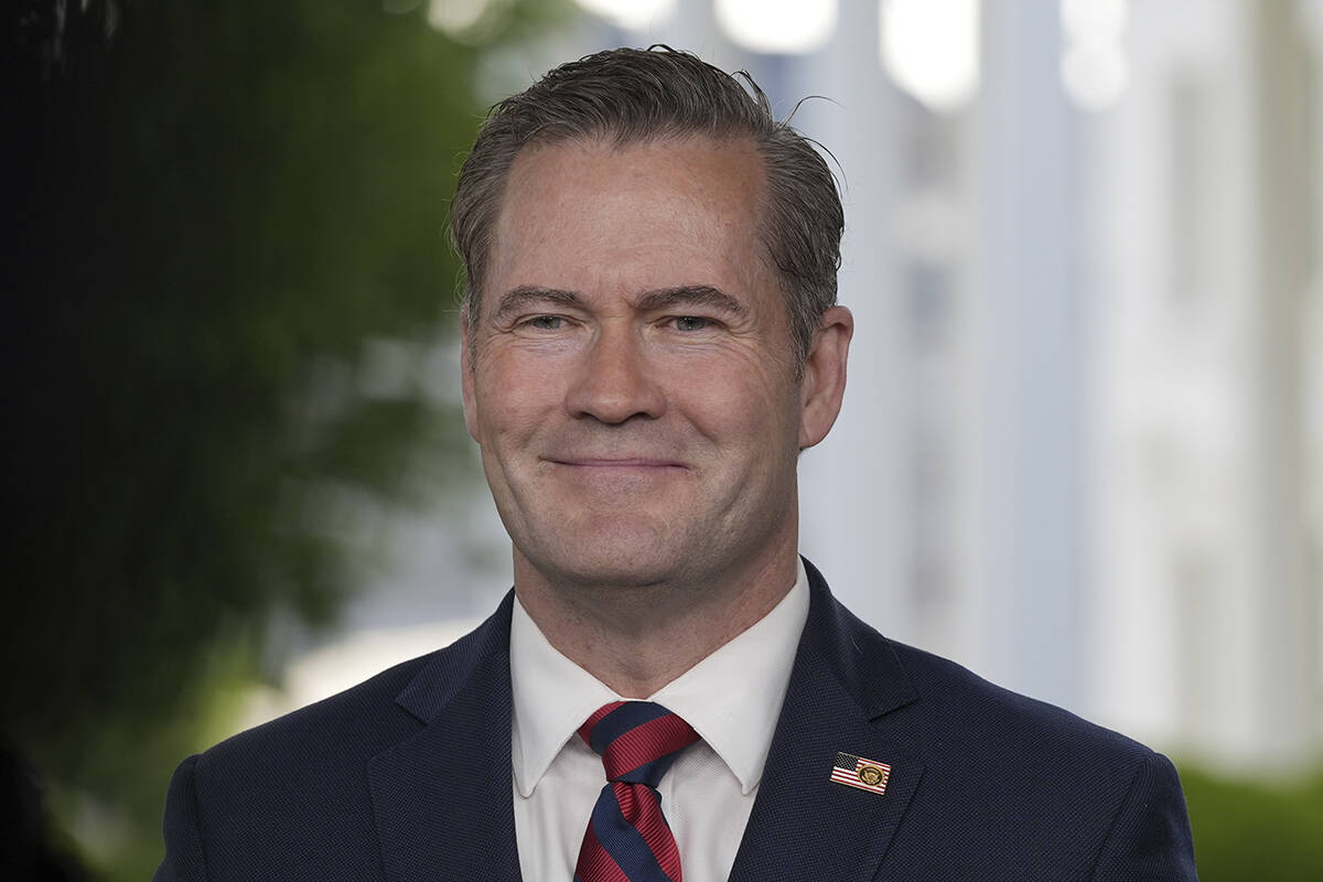 National Security Advisor Mike Waltz speaks during a television interview at the White House, T ...