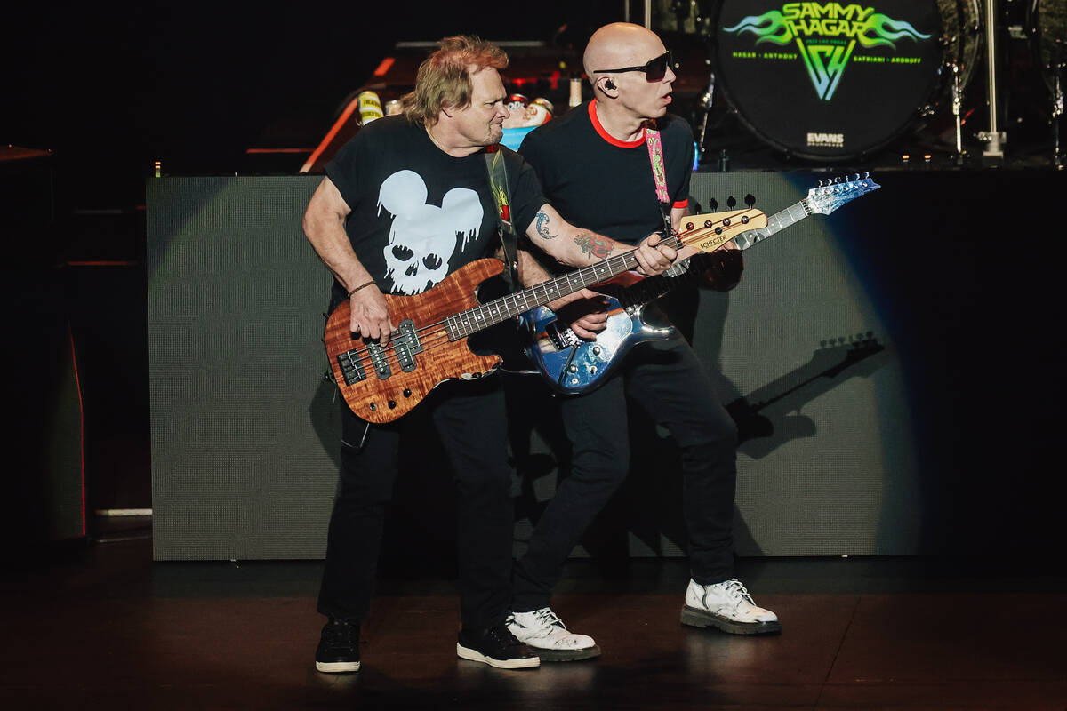 Michael Anthony, left, and Joe Satriani perform together during the “Sammy Hagar: The Be ...