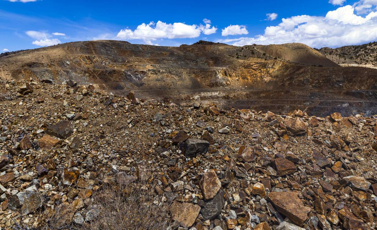 Tailings are piled around the edge of the Colosseum Mine and surrounding area within the Mojave ...