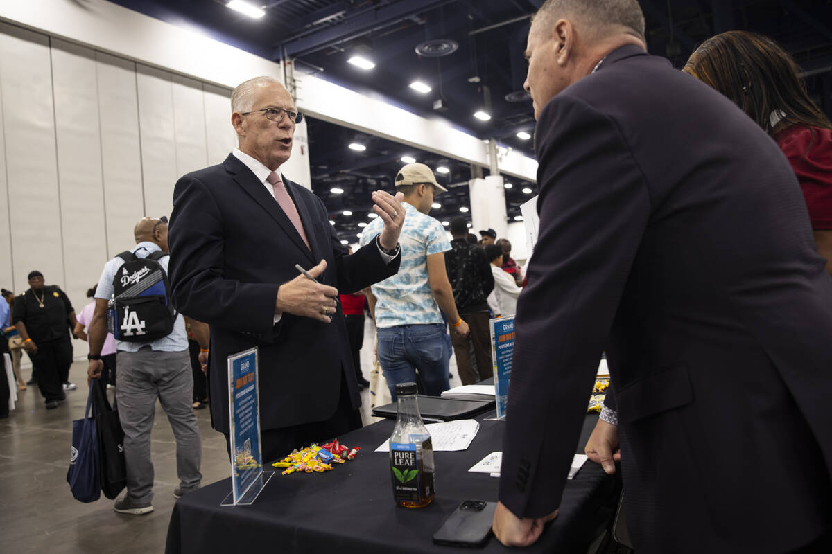 Jack Davidson, of Henderson, talks with a representative of the Downtown Grand during the sprin ...