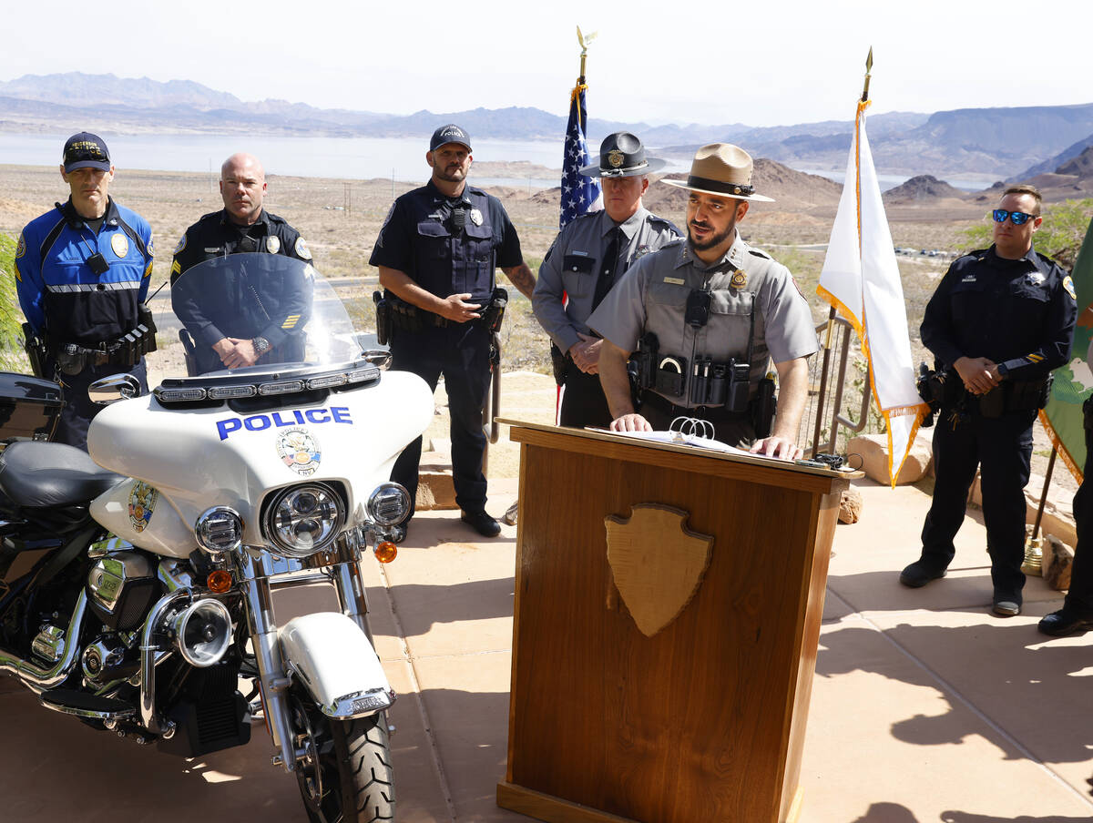 Mike Garel, Lake Mead National Recreation Area chief Ranger speaks about motorcycle safety as T ...