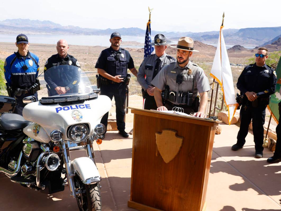 Mike Garel, Lake Mead National Recreation Area chief Ranger speaks about motorcycle safety as T ...