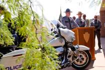 Trooper Shawn Haggstrom, a spokesperson for the Nevada Highway Patrol, speaks about motorcycle ...