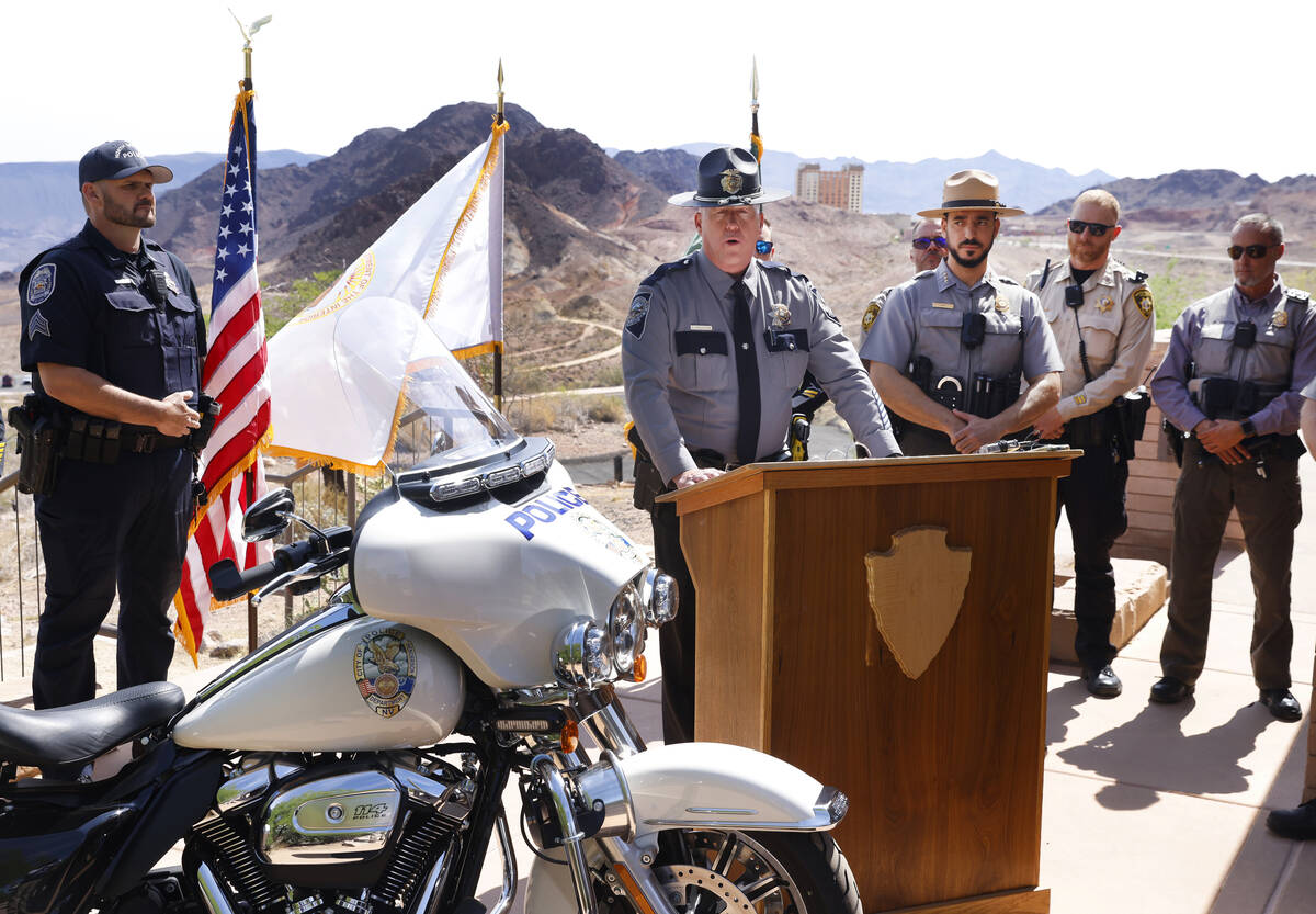 Trooper Shawn Haggstrom, a spokesperson for the Nevada Highway Patrol, speaks about motorcycle ...