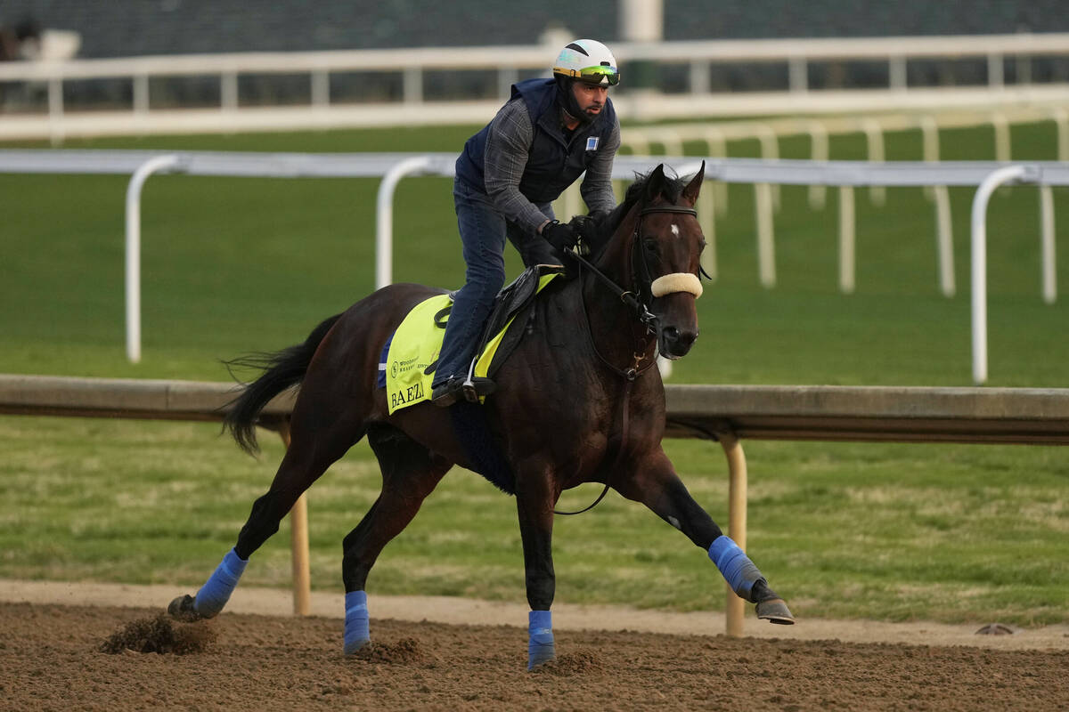 Kentucky Derby entrant Baeza works out at Churchill Downs Thursday, May 1, 2025, in Louisville, ...