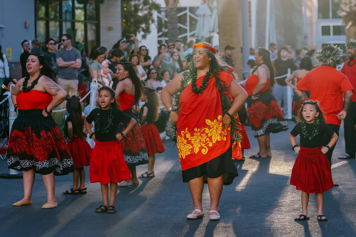 Dancers with Pupu ‘Ori Te Nati perform during the fourth annual Lei Day Parade on Thursd ...