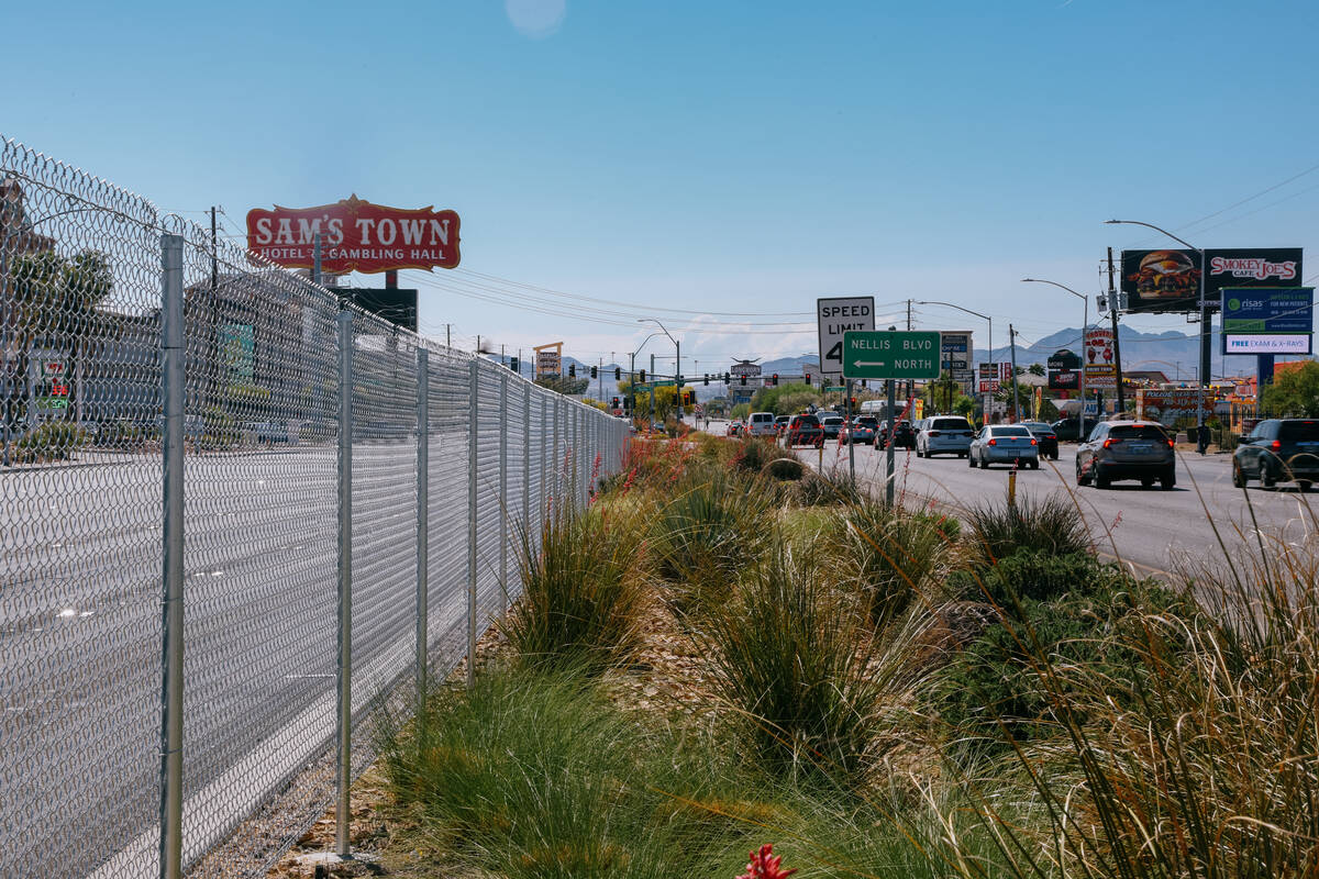 A newly-erected fence on the median along the stretch of Boulder Highway, between East Flamingo ...