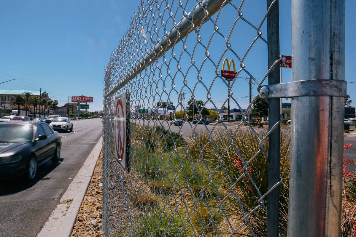 A newly-erected fence on the median along the stretch of Boulder Highway, between East Flamingo ...