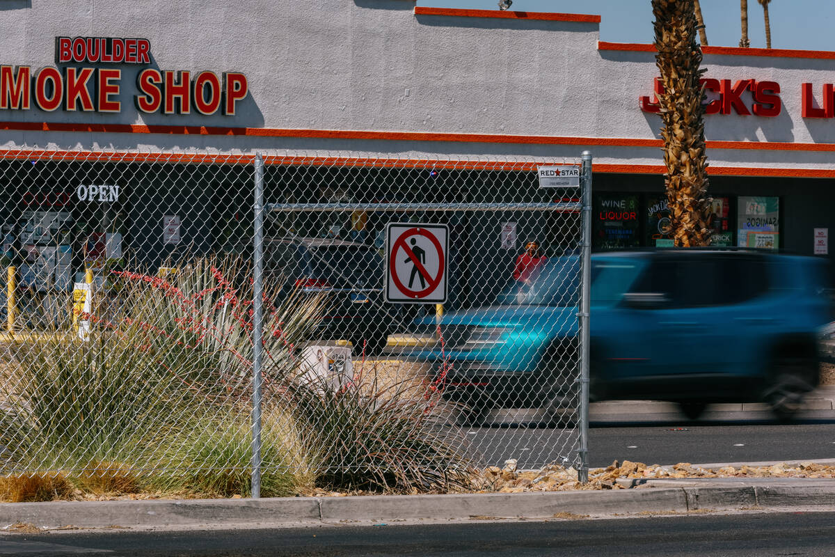 A newly-erected fence on the median along the stretch of Boulder Highway, between East Flamingo ...