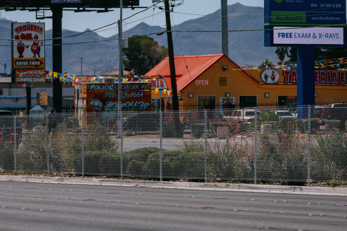 A newly-erected fence on the median along the stretch of Boulder Highway, between East Flamingo ...
