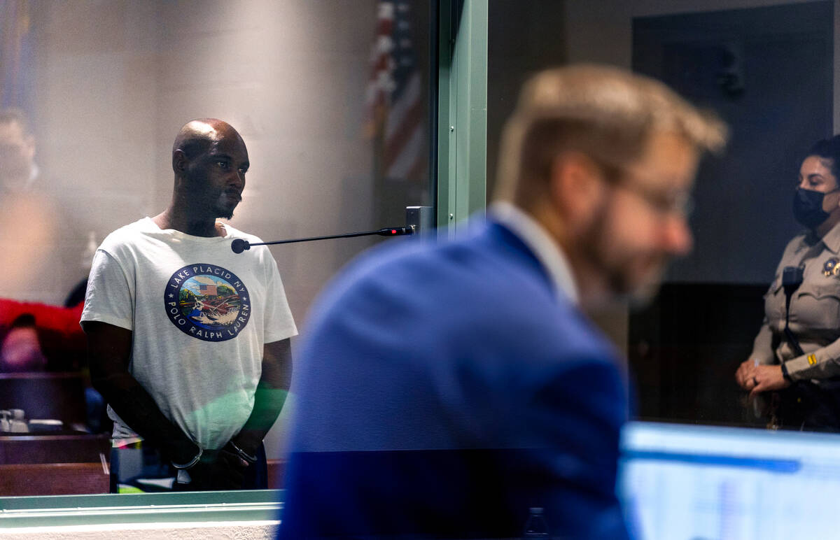 Keenan Jackson stands for his initial hearing at the Regional Justice Center on Saturday, May 3 ...