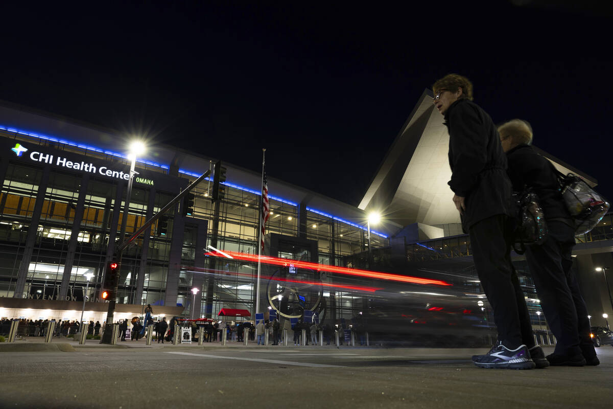 Shareholders arrive outside CHI Health Center Omaha for the Berkshire Hathaway annual meeting S ...