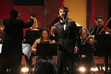 Singer Josh Groban performs with an orchestra during the 50th AFI Life Achievement Award tribut ...