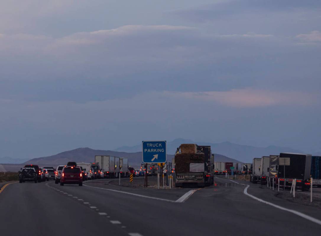 Traffic backs up miles before scene of a fatal crash on northbound Interstate 15 on Sunday, May ...