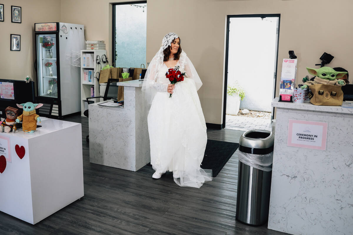 Celeste McCormack waits in the lobby before her “Star Wars” themed wedding at The ...