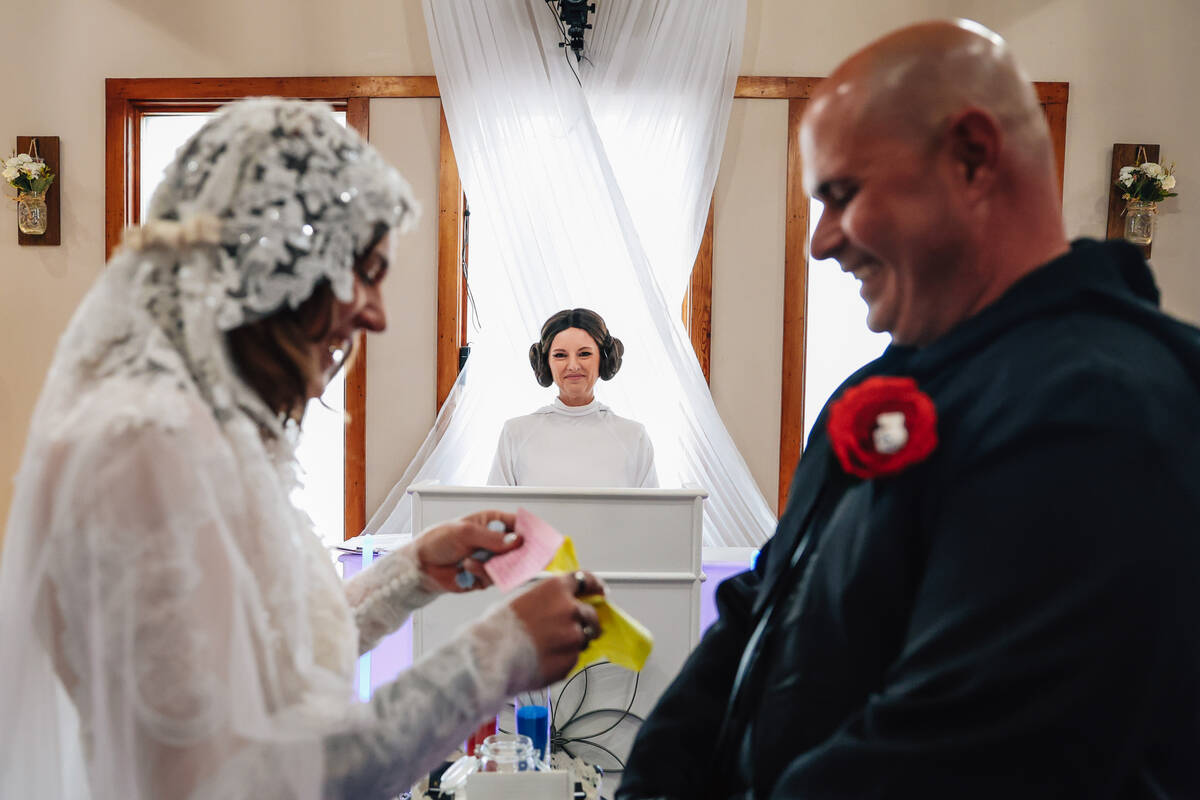 Wedding officiant Sabrina Plaisance-Sia officiates a a “Star Wars” themed wedding ...
