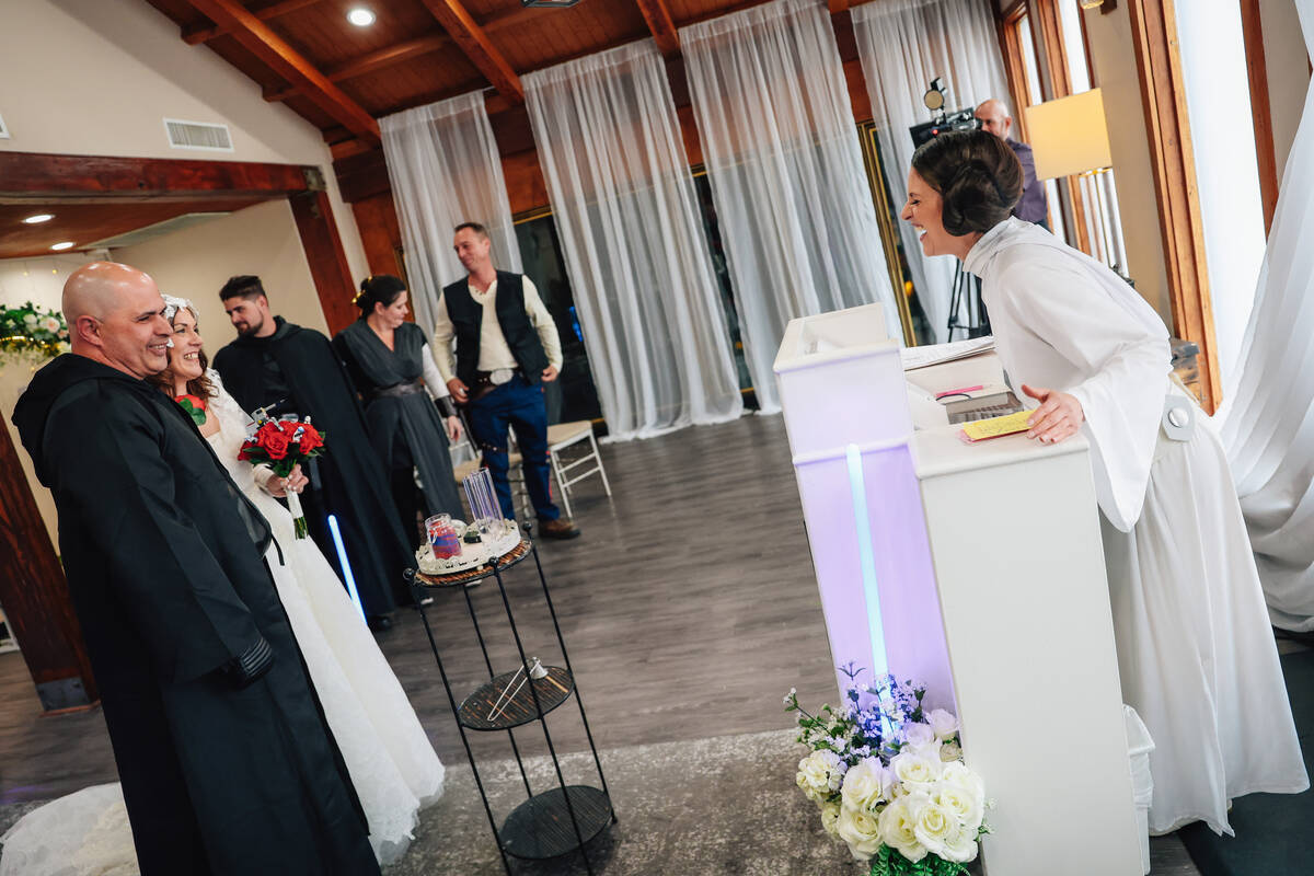 Wedding officiant Sabrina Plaisance-Sia officiates a a “Star Wars” themed wedding ...